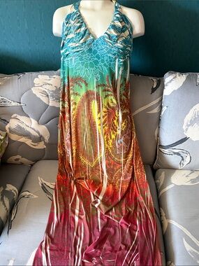 YMI Beige multi coloured Maxi halter dress